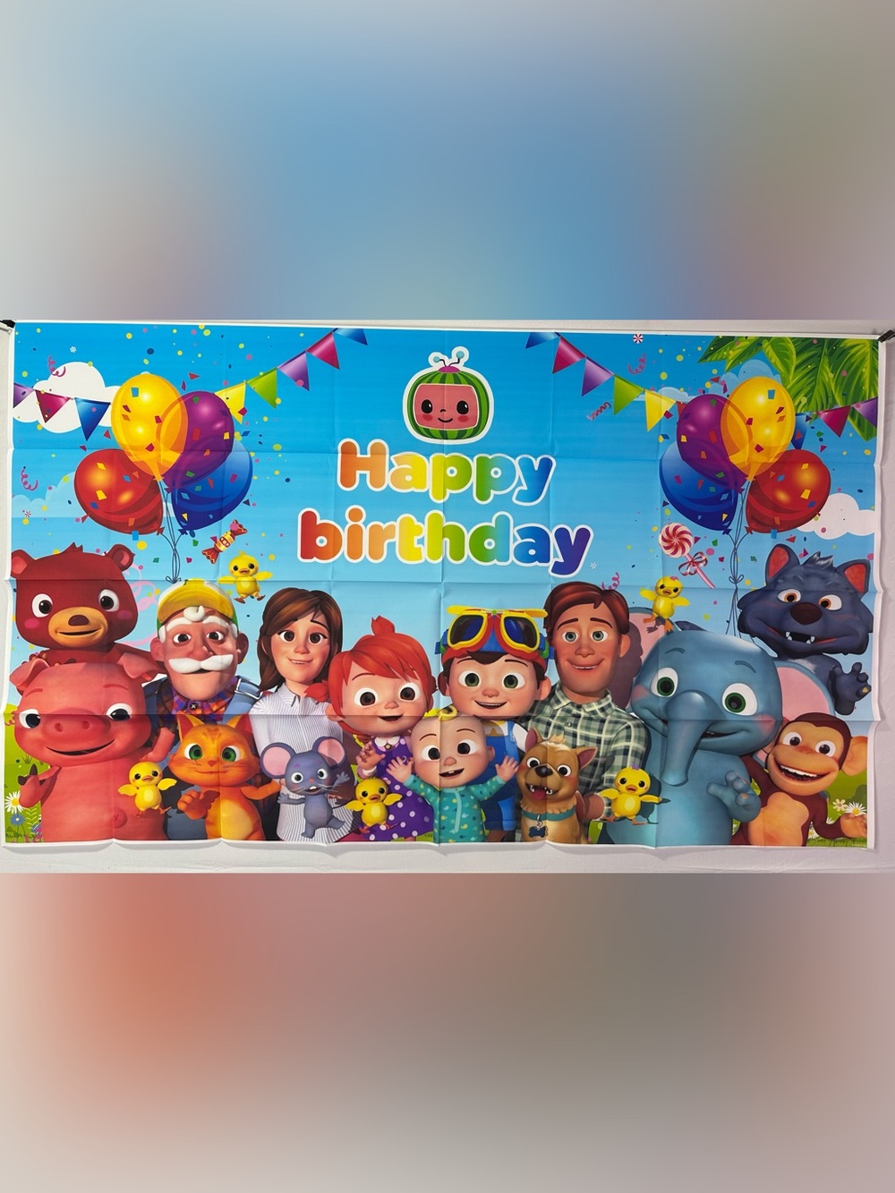 Cocomelon Happy Birthday Party Backdrop Banner Decoration 5x3Ft.